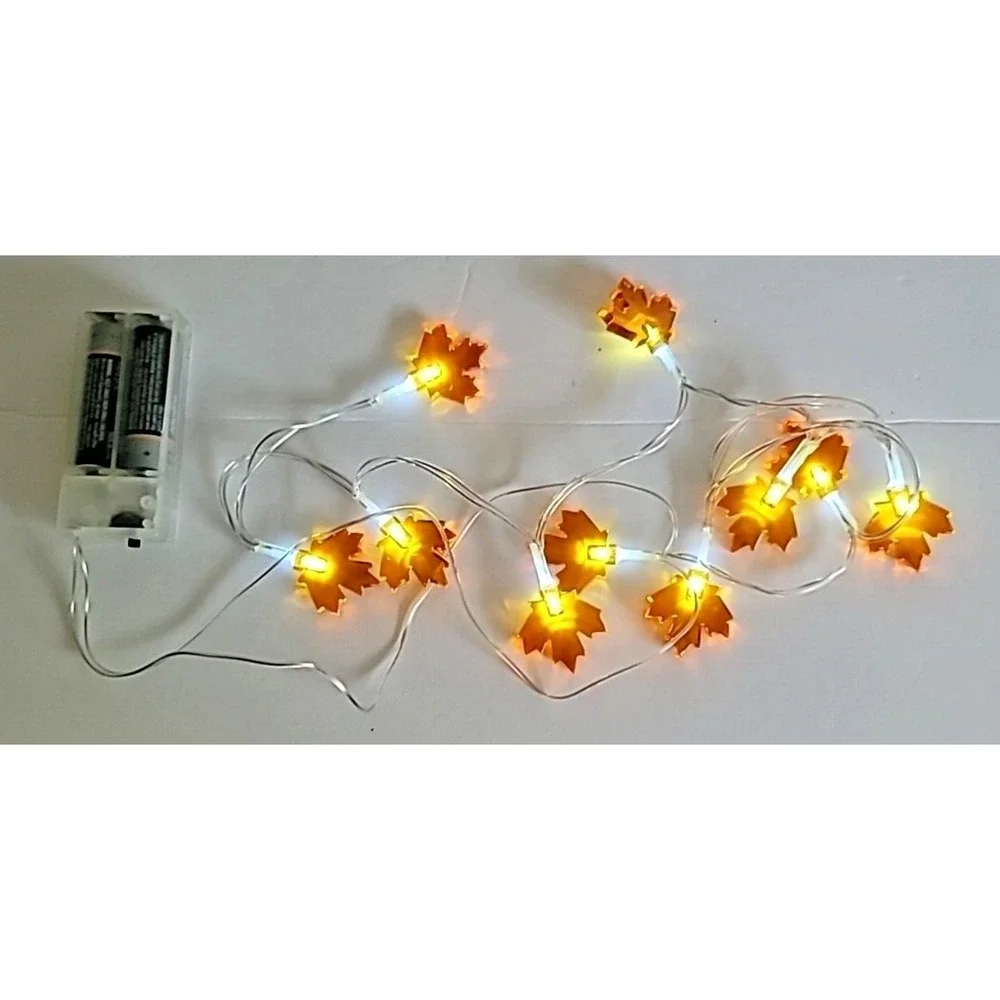 Set of 5 Brown Maple Leaf LED Lights Battery Operated Fall Thanksgiving